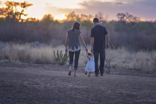 family walking on farm together